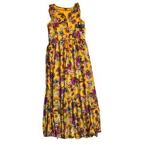 A.N.A Boho Yellow Floral Tiered Maxi Dress Size Medium NEW